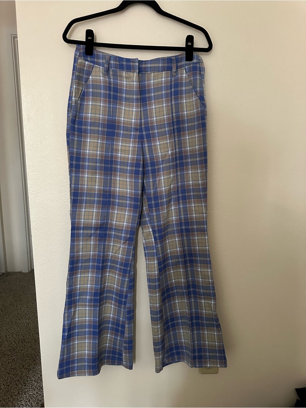 Urban Outfitters Blue and Beige Plaid Chinos